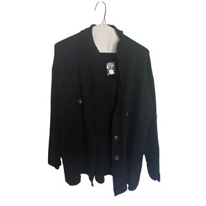 Polagram Black Double Breasted Knit Blazer Cardigan Sweater Womens Small PSW2457